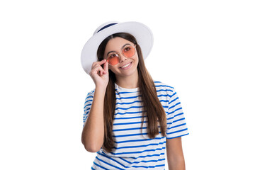 image of summer style teen girl wearing hat and sunglasses. summer style teen girl