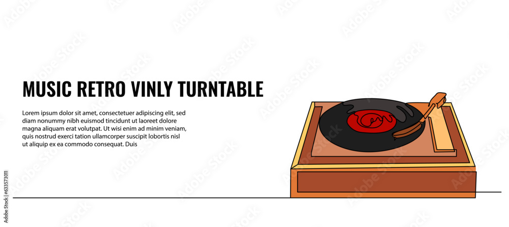 Poster retro music player turntable vector illustration. modern flat in continuous line style.