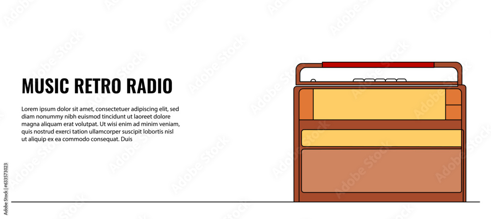Poster old radio vector illustration. modern flat in continuous line style.