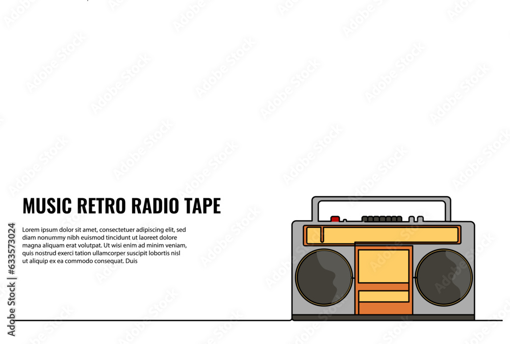 Poster old radio vector illustration. modern flat in continuous line style.