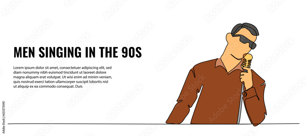 Poster vector illustration of a man showing the ability to sing with a microphone. modern flat in continuou