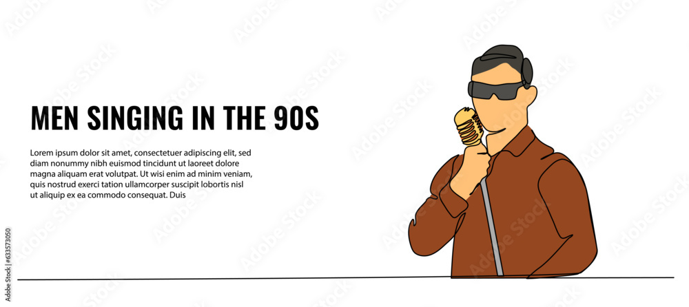 Poster vector illustration of a man showing the ability to sing with a microphone. modern flat in continuou