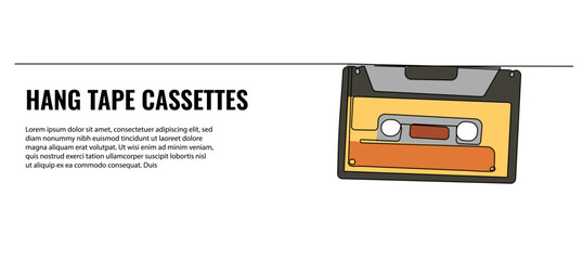 Obraz premium Retro tape cassette vector illustration. Modern flat in continuous line style.