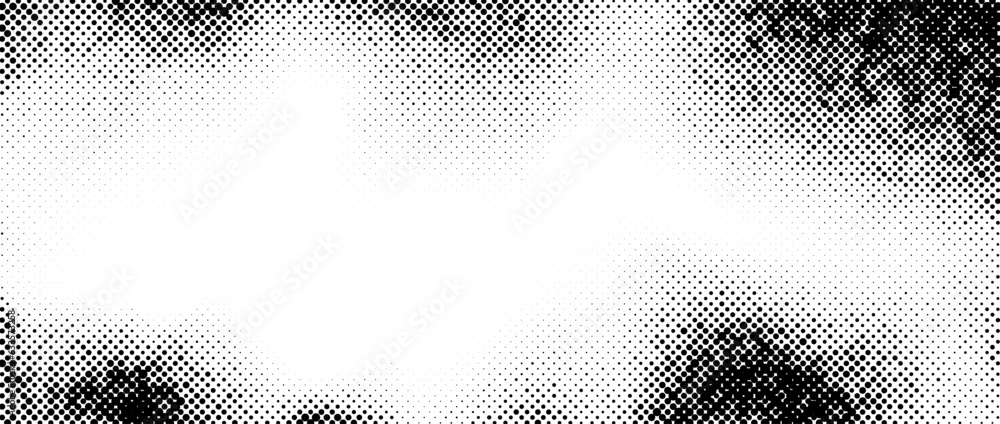Poster halftone noise gradient texture. grunge dirty speckles and spots background. white and black faded s