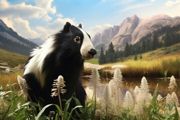 Skunk with nature background style with autum