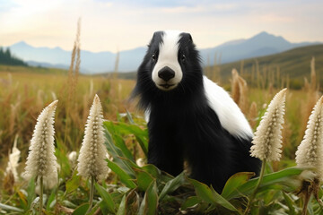 Skunk with nature background style with autum
