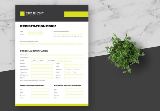 Black Yellow Registration Form