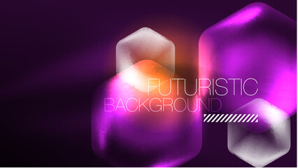 Glowing neon hexagons in dark space. Digital technology cyberspace hi-tech techno abstract background template