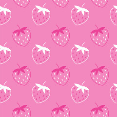 Cute vector pink pattern of berry. Strawberries seamless pattern on pink background