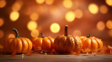Autumn pumpkin on defocused light background