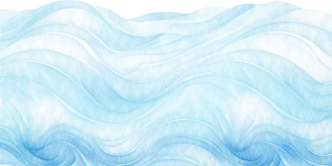 Gordijnen Water snow wavy abstract transparent background for copy space text. Blue frozen ocean flowing motion. Watercolor effect blizzard backdrop. Snowy holiday cartoon . Hand painted details. © Vita