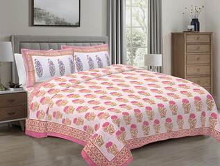 A set of bedding generally consists of at least flat or fitted bed sheet that covers the mattress; a flat top sheet; either a blanket, a quilt, or a duvet.