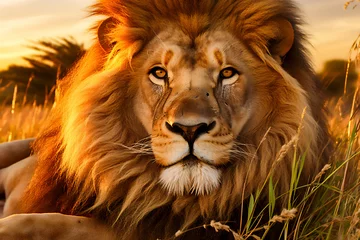 Fotobehang close up of a beautiful lion king © Katynn