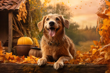 Dog with nature background style with autum