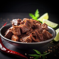 rendang photography in the night and chili