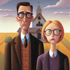 Midwestern Mystique: The Power of Identity in Grant Wood's Art, generative ai - obrazy, fototapety, plakaty