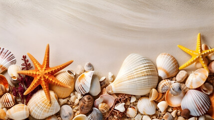 Fototapeta na wymiar Beautiful composition from seashells and starfish 