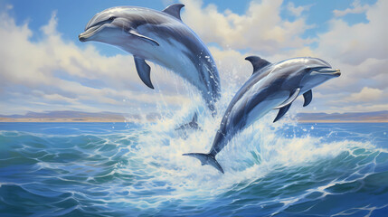 dolphins playfully leaping above the water's surface