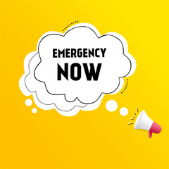 Emergency now banner design megaphone icon. flat style Vector