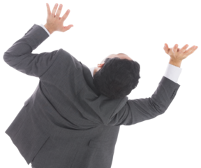 Digital png photo of caucasian businessman raising hands on transparent background