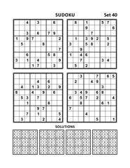 Four sudoku puzzles of comfortable (easy, yet not very easy) level. Set 40.  Answer included.
