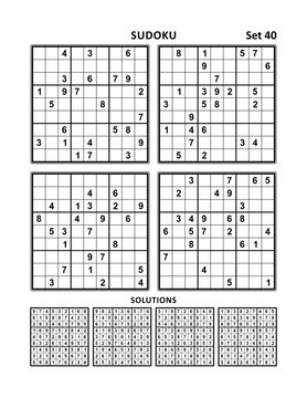 Four sudoku puzzles of comfortable (easy, yet not very easy) level. Set 40.  Answer included.
