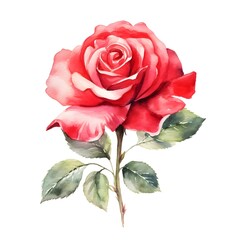 Illustration of a beautiful red rose. perfectly for print on wedding invitation, greeting card, wall art, stickers and other. Isolated on white background. Hand paint design