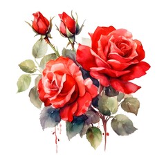 Illustration of a beautiful red rose. perfectly for print on wedding invitation, greeting card, wall art, stickers and other. Isolated on white background. Hand paint design