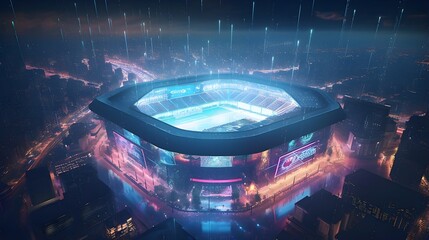 futuristic high tech sports stadium generative art - obrazy, fototapety, plakaty