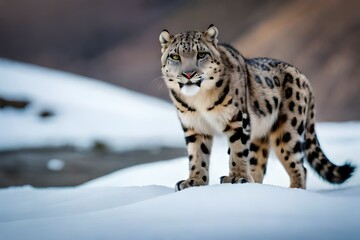 snow leopard on the  mountain