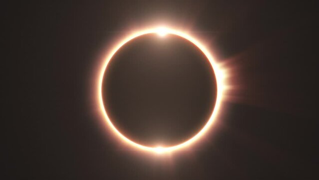 Solar Eclipse, ring of fire formed between sun behind the moon. Seamless Loop