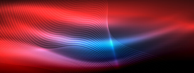 Fototapeta premium Glowing neon wave abstract background - vibrant, luminescent waves pulsate in a captivating and electrifying display
