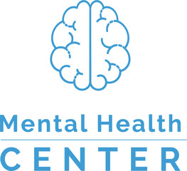 Digital png illustration of brain and mental health center text on transparent background