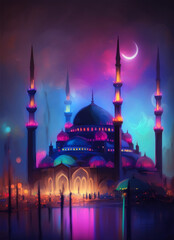 Islamic Arch mosque 3d illustration. Ai Generative
