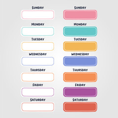 Vector set calendar, days of the week - Sunday, Monday, Tuesday, Wednesday, Thursday, Friday, Saturday.