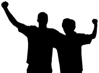 Digital png outline of men standing on transparent background