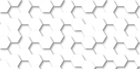Background with white lines 3d Hexagonal structure futuristic white background and Embossed Hexagon , honeycomb white Background ,light and shadow ,Vector.	
