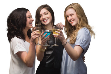 Digital png photo of caucasian women with drinks on transparent background