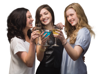 Digital png photo of caucasian women with drinks on transparent background