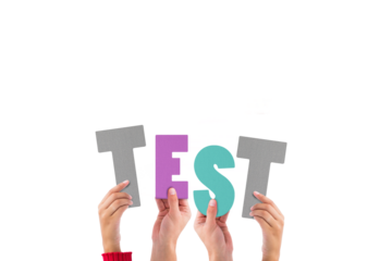 Digital png illustration of hands with test text on transparent background