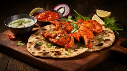 Traditional Bangladeshi Testy food chicken tandoori and Tikka with garlic naan. Generative AI