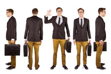 Digital png photo of caucasian businessmen waving hand on transparent background