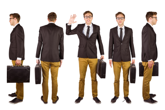 Digital png photo of caucasian businessmen waving hand on transparent background