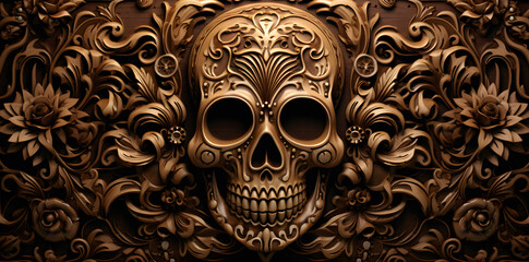 Rose Skull: A Day of the Dead Inspired Artwork, halloween skull Generative ai 