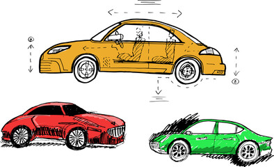 Digital png illustration of colourful cars on transparent background