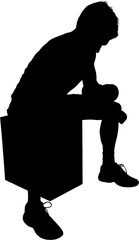 Digital png silhouette image of man sitting on box on transparent background