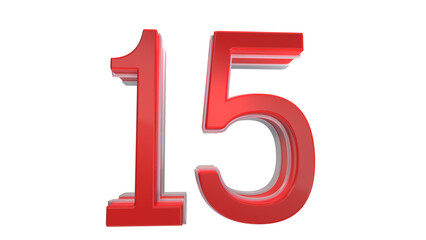 Elegant red glossy 3d number 15