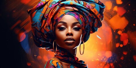 illustration of beautiful  black woman in a turban, generative AI © VALUEINVESTOR