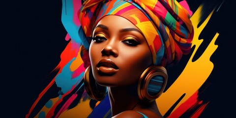 illustration of beautiful  black woman in a turban, generative AI