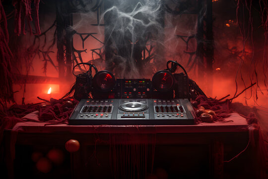 dj turntable and vinyl record halloween DJ